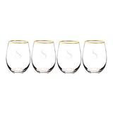 Cathy's Concepts Personalized Gold Rim Stemless Wine Glasses (Set of 4), Clear
