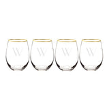 Cathy's Concepts Personalized Gold Rim Stemless Wine Glasses (Set of 4), Clear