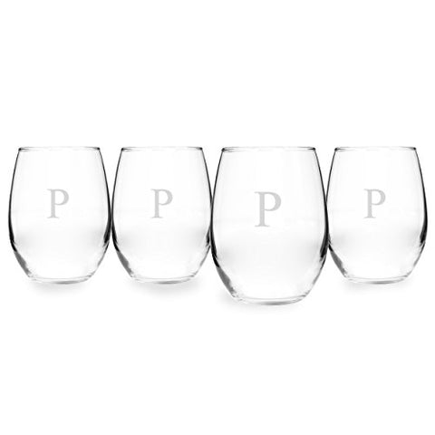 Cathy's Concepts Personalized 21 oz. Stemless White Wine Glasses, Set of 4, Letter P