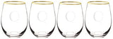 Cathy's Concepts Personalized Gold Rim Stemless Wine Glasses (Set of 4), Clear