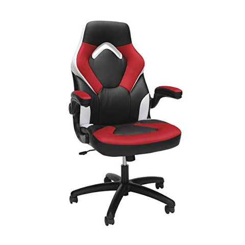 OFM ESS Collection Racing Style Bonded Leather Gaming Chair, in Red/White (ESS-3085-RED-WHT)