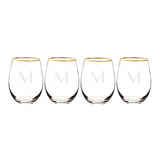 Cathy's Concepts Personalized Gold Rim Stemless Wine Glasses (Set of 4), Clear
