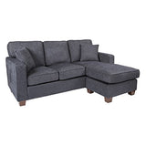 OSP Home Furnishings Russell Reversible Sectional Sofa with 2 Pillows and Coffee Finished Legs, Navy