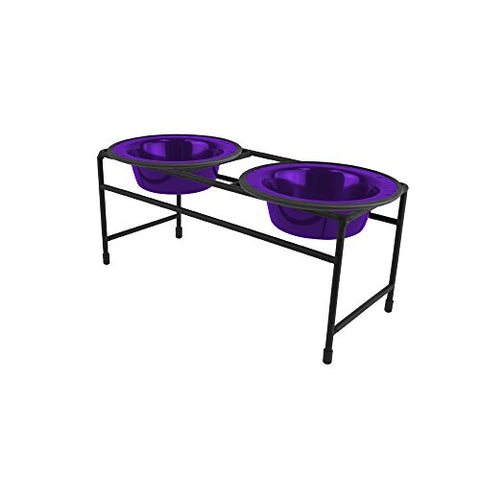 Platinum Pets Double Diner Feeder with Stainless Steel Cat Bowls, 6 oz, Purple