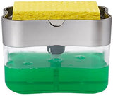 S&T INC. Soap Pump Dispenser and Sponge Holder, 13 Ounces, Silver (592401)