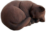 CAT Curled KITTEN Small STATUE 9.5" Sleeping Laying Sculpture DARK BROWN Cast CEMENT GARDEN Outdoor Decor
