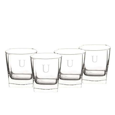 Cathy's Concepts Personalized Whiskey Glasses, Set of 4, Letter U