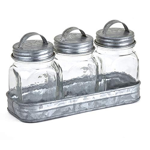 The Lakeside Collection Glass Canisters in Galvanized Tray - Farmhouse Spice Container Set of 3