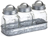 The Lakeside Collection Glass Canisters in Galvanized Tray - Farmhouse Spice Container Set of 3