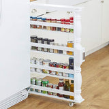 Wooden Can Organizer & Spice Rack - Slim Rolling Kitchen Cart - Black