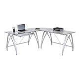 Realspace Vista Glass 76"W L-Shaped Desk, Silver