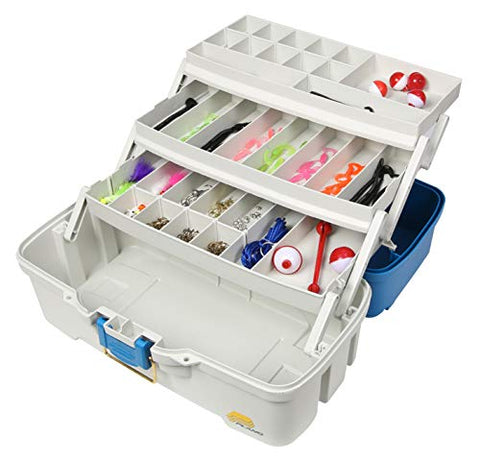 Plano Ready-Set-Fish 3-Tray Tackle Box with Tackle, Aqua Blue/Tan, One Size