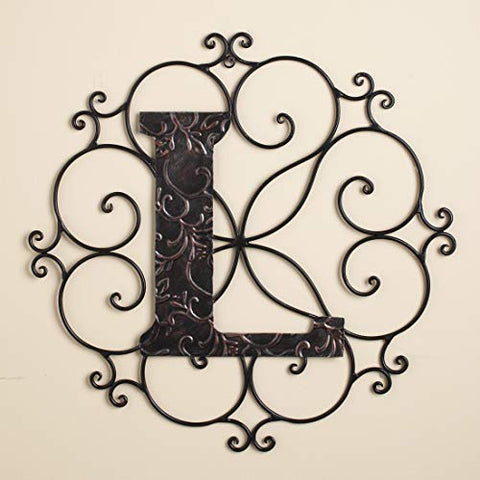 The Lakeside Collection Monogram Wall Hanging Decoration with Distressed Scrollwork Finish - L