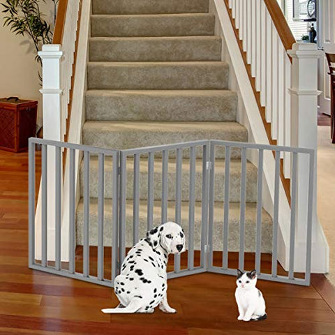 PETMAKER 80-62875-G Wooden Pet Gate- Foldable 3-Panel Indoor Barrier Fence, Freestanding & Lightweight Design for Dogs, Puppies, Pets- 54 X24 (Gray Paint), 54" X 24"