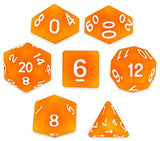 Wiz Dice Forge Embers Set of 7 Polyhedral Dice, Semi-Translucent Matte Finish Hunter Orange Tabletop RPG Dice with Clear Display Box