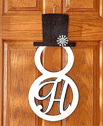 Snowman Monogram Door Hanger Wall Art Holiday Christmas Winter Decor Letter H