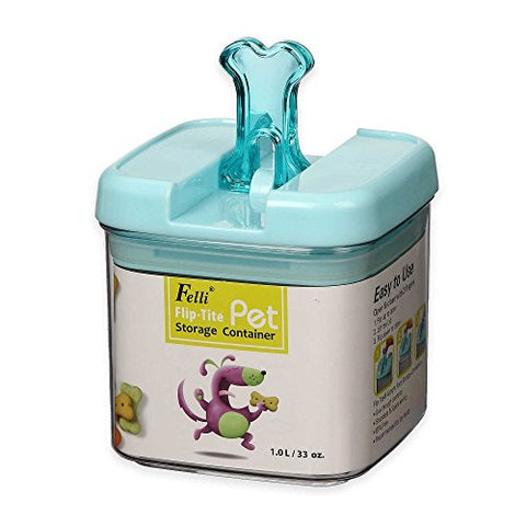 Small 5"H Flip-Tite Bone Square Pet Food Storage Canister in Clear/Blue