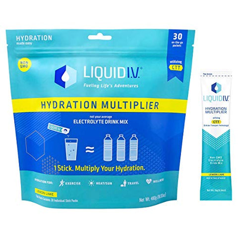 Liquid I.V. Hydration Multiplier, Electrolyte Powder, Easy Open Packets, Supplement Drink Mix - Lemon Line, 30 Individual Serving Stick Packs