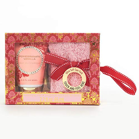 Cozy Sock and Foot Lotion Care Package Gift Set - 3 Pieces - Pomegranate Vanilla
