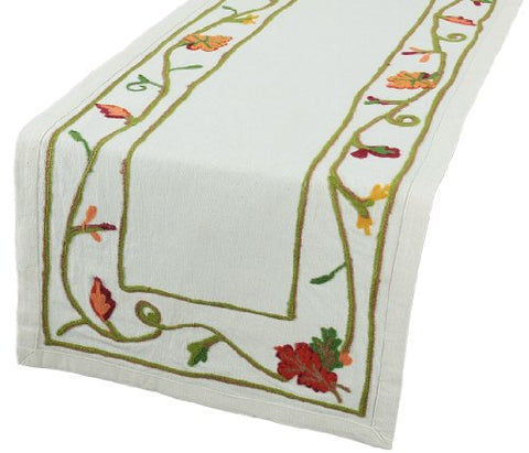 Xia Home Fashions Harvest Vine Crewel Embroidered Table Runner, 16-Inch by 36-Inch