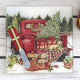 Glass Holiday Meat and Cheese Cutting Board with Spreader - Red Truck