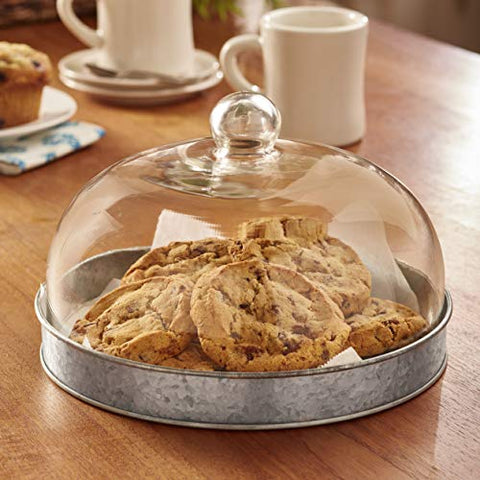 Glass Domed Serving Plate for Confectionery and Baked Goods - Galvanized
