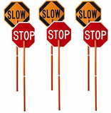 Cortina 03-822P ABS Plastic Pole Mounted Paddle Sign, Legend"Stop/Slow", 106" Height, Red on Orange - 3 Pack