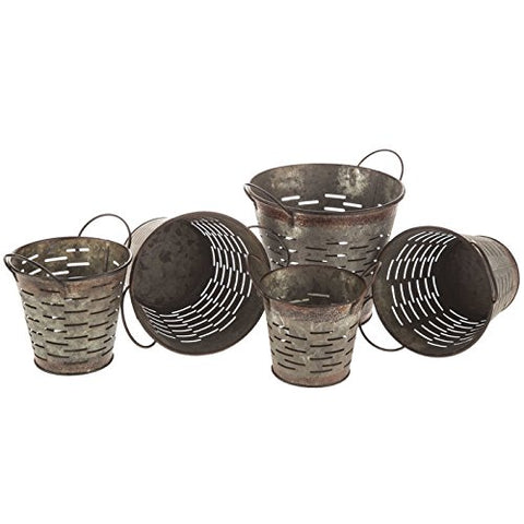 Galvanized Metal Olive Buckets with Handles, Set of 5