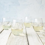 Cathy's Concepts Personalized 21 oz. Stemless White Wine Glasses, Set of 4, Letter P