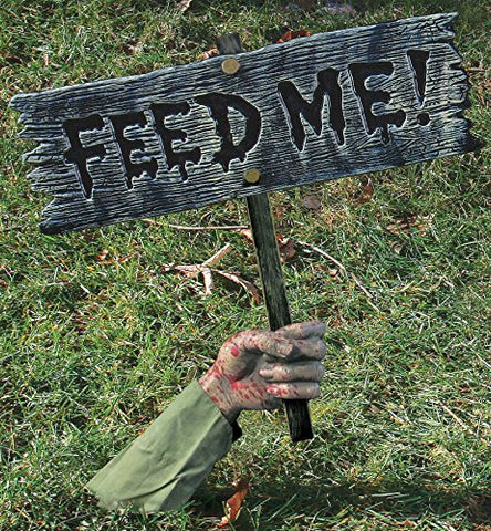 FunWorld Creepy Feed Me Warning From Below Sign Horror Halloween Yard Decoration